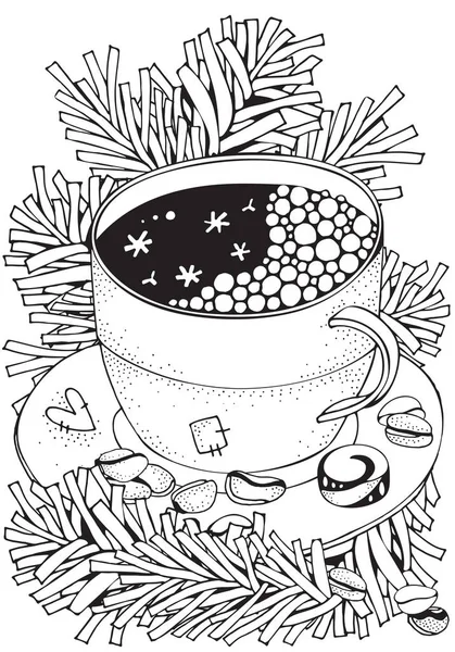 Tasse avec café chaud. Livre de coloriage adulte . — Image vectorielle