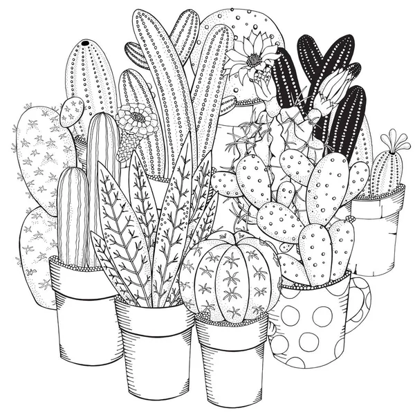 Ilustração em preto, preto e branco Cactaceae desenho pintura, planta de cacto  preto e branco padrão, Pintura em aquarela, branco, texto png