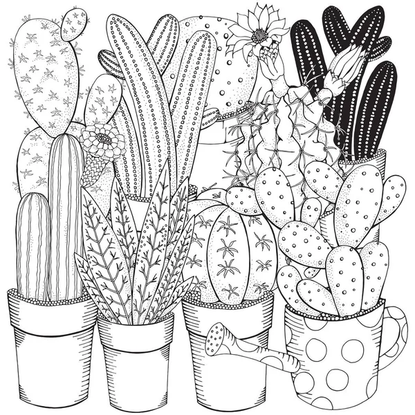 Linear Image White Background Cute Cactus Page Coloring Book Contour ...
