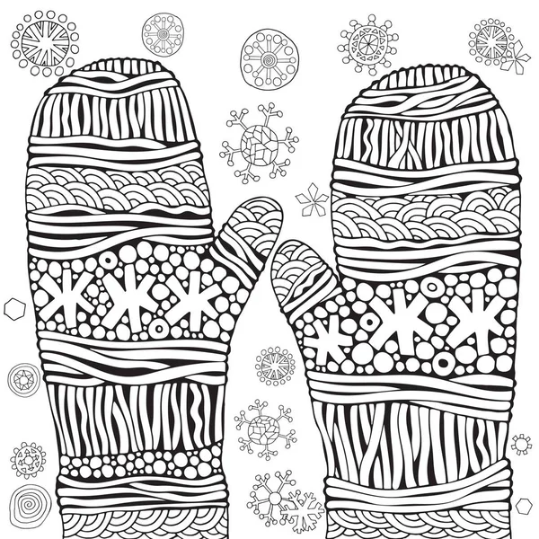 Guantes de punto con copos de nieve — Vector de stock