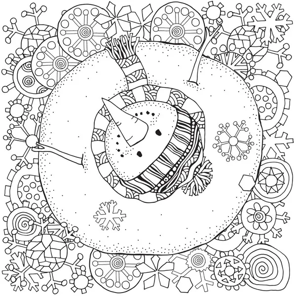 Neşeli kardan adam ve kar taneleri.  