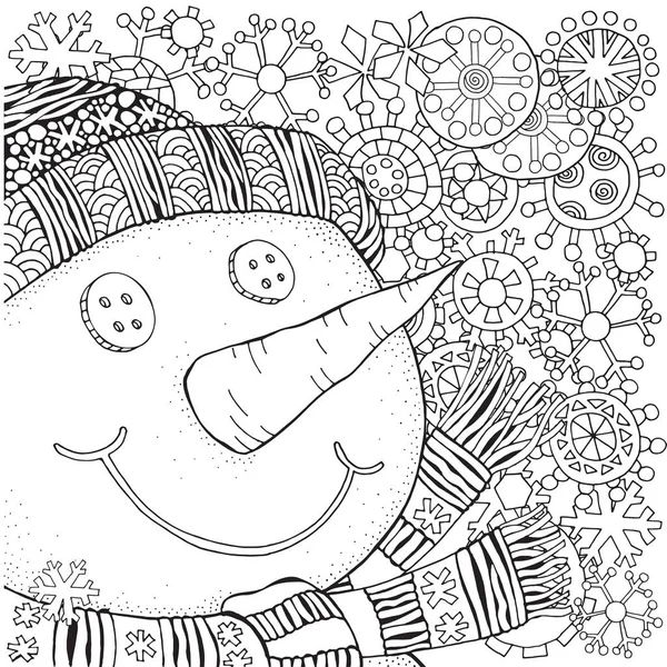 Cheerful snowman and snowflakes. — Stock Vector