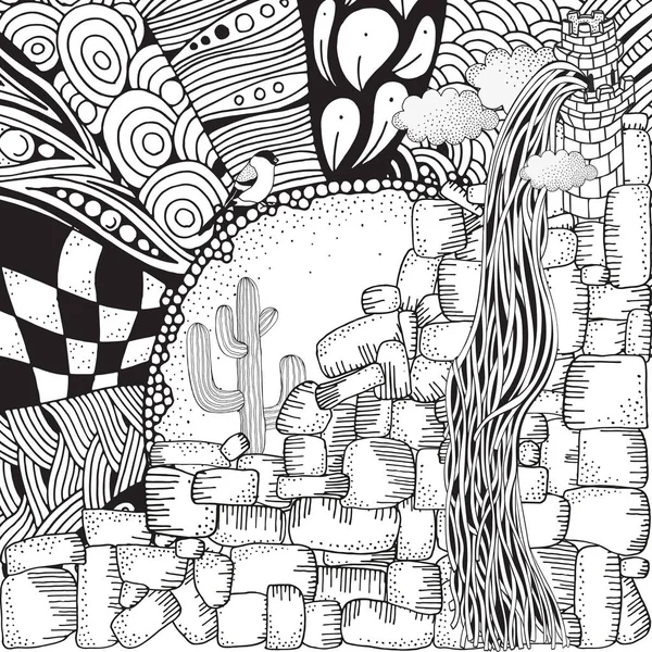 Cabello Rapunzel Torre Piedra Alta Página Para Colorear Libro Para Ilustración de stock