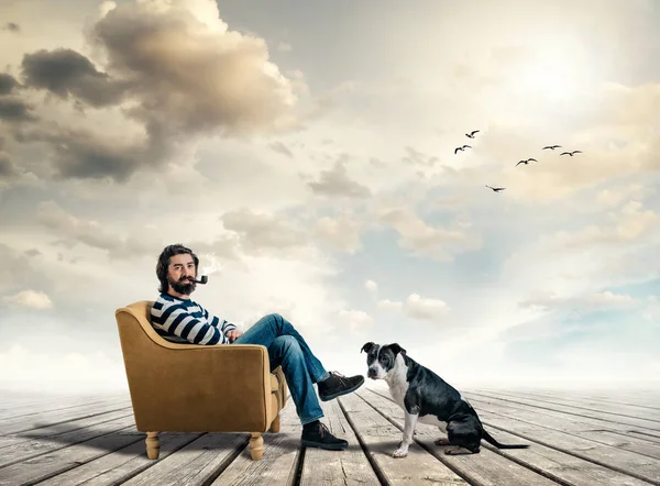Bearded man with dog — Stock Photo, Image