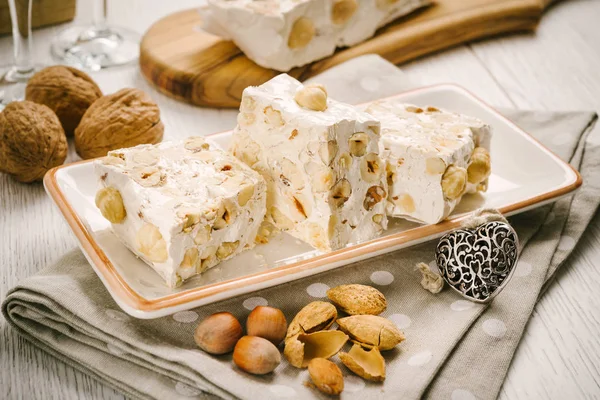 Nougat with honey and hazelnuts — Stock Photo, Image