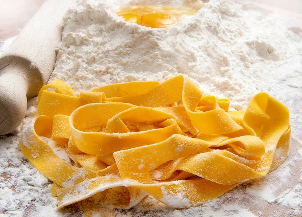 Raw homemade Pappardelle — Stock Photo, Image