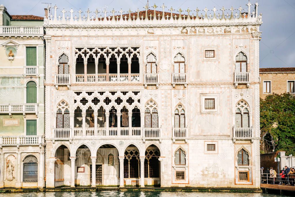 Facade of Ca 'd'Oro palace in Gothic style, view from Grand Canal in Venice, Italy