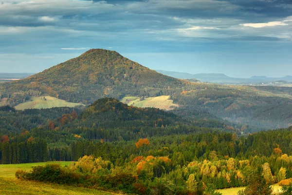 언덕 및가 숲과 마을 — 스톡 사진