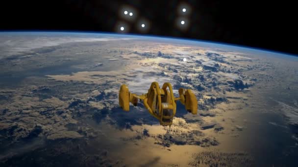 Ankunft Der Raumkreuzer Erreicht Den Orbit Wird Von Einem Orbitalschlepper — Stockvideo