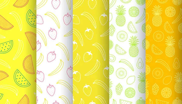 Set of tropical fruits seamless patterns. Vector — Stock Vector