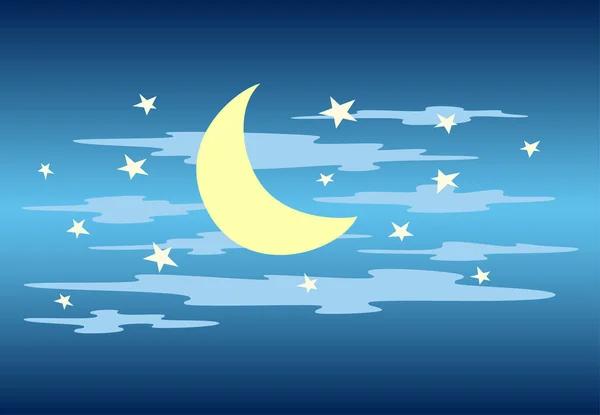 Langit malam. Bulan, awan dan bintang. Vektor - Stok Vektor