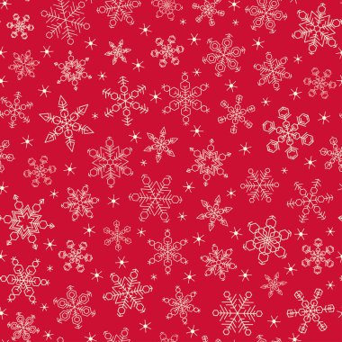 Kar tanesi seamless modeli. Kırmızı Noel vektör arka plan