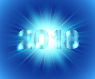 Metalik 2018 mavi arka plan üzerinde rakamlar parlama efekti ile. Vektör eps 10.