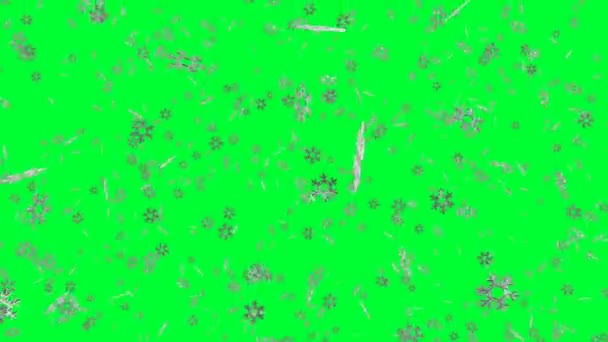 Stora snöflingor faller på en grön skärm — Stockvideo