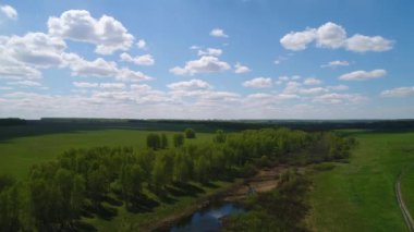  alanlar ve orman bulutlar nehir köy Sibirya manzara havadan görünümü
