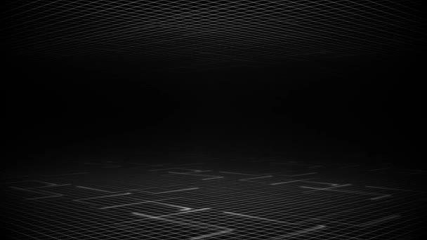 Black and white background of grids and moving light lines — Stock Video