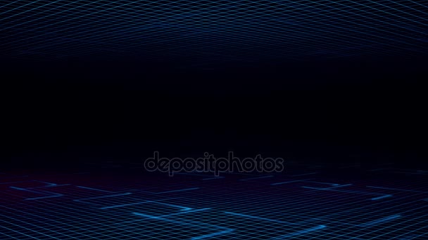 Malha de fundo azul escuro e as linhas de luz em movimento com efeito de brilho — Vídeo de Stock