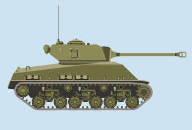 Amerikan yeşil orta tank M4 izole profil düz vektör