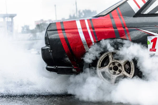 Voiture Course Dérive Fumée Caoutchouc — Photo