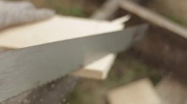 Orman kampında bina el testeresi iş