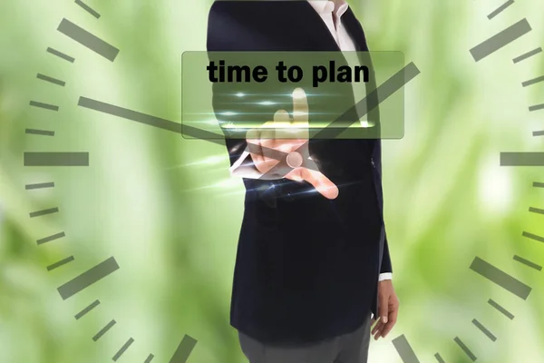Businessman Pressing Button Touch Screen Interface Selecting Time Plan — Stock Photo, Image