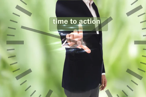 Businessman Pressing Button Touch Screen Interface Selecting Time Action — Stock Photo, Image