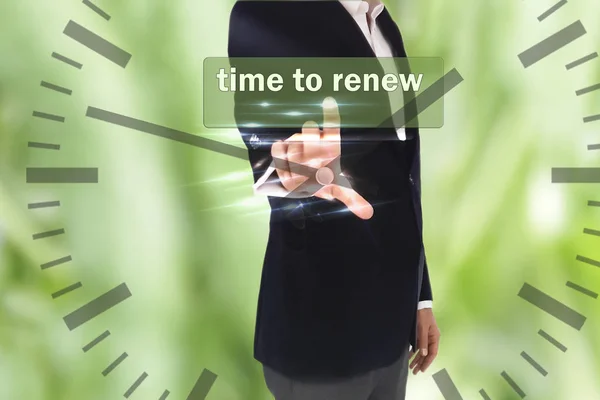 Businessman Pressing Button Touch Screen Interface Selecting Time Renew — Stock Photo, Image