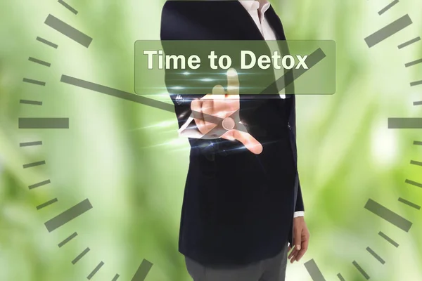 Businessman Pressing Button Touch Screen Interface Selecting Time Detox — Stock Photo, Image