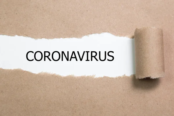 Parola Coronavirus Appare Dietro Carta Strappata — Foto Stock