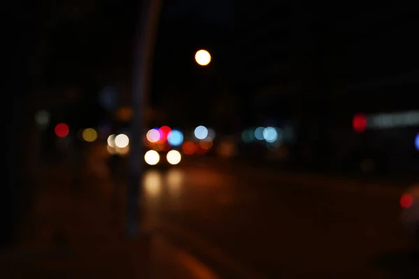 Nacht Stadt Straßenlaternen Hintergrund Und Straßenlaternen Verschwimmen Bokeh — Stockfoto
