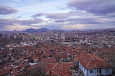 Ankara, Türkiye - 29 Şubat 2020: Hareket kaybı, Ankara kentinin panoramik manzarası. Ankara Türkiye 'nin başkenti Ankara Kalesi 