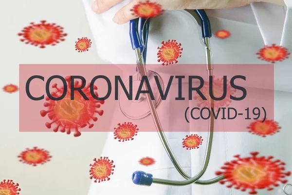 청진기와 코로나 바이러스를 가지고 의사와 투쟁하는 — 스톡 사진