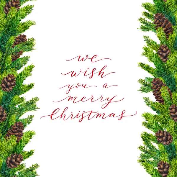 Wir wünschen Ihnen ein frohes Weihnachtsfest Text auf Aquarellrand — Stockfoto