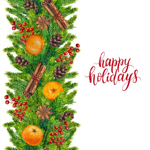 Happy holidays text with watercolor seamless border — Stock Photo, Image