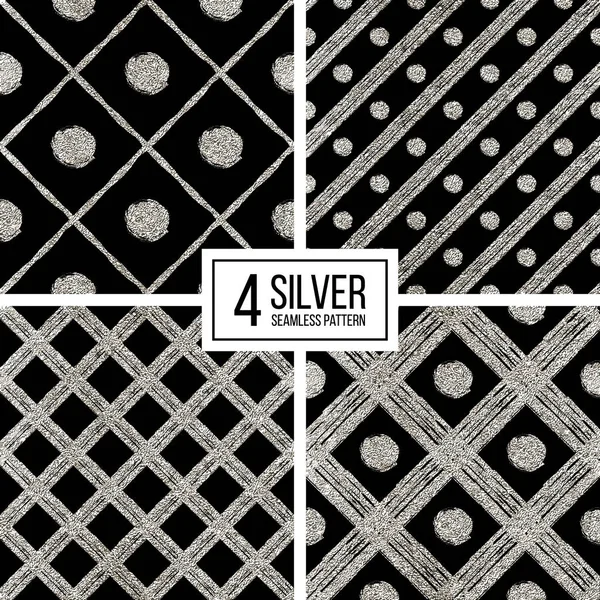 Conjunto de prata sem costura padrão grunge listras diagonais e círculo — Vetor de Stock