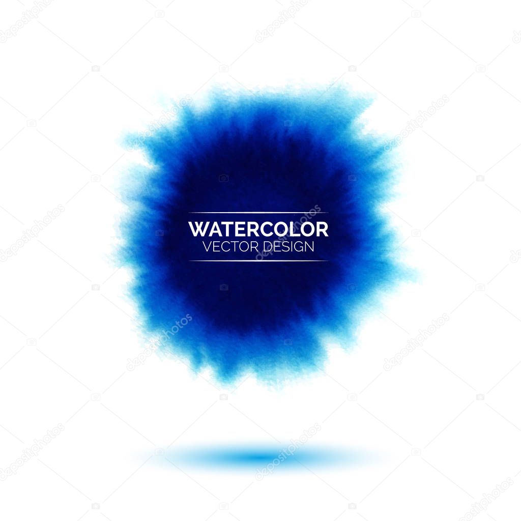 Abstract blue watercolor splash, hand painted watercolour stain, bright vector spot, watercolor background for design