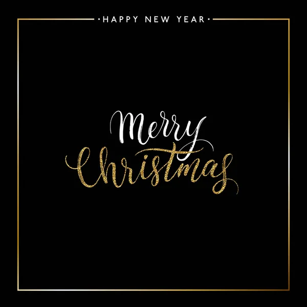 Frohe Weihnachten Gold glitter Text isoliert auf schwarzem Hintergrund — Stockvektor