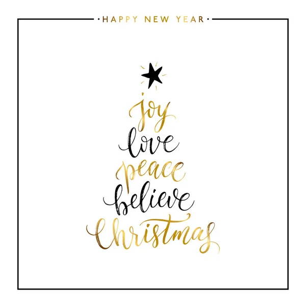 Freude, Liebe, Frieden, glauben, Weihnachten Gold Text isoliert — Stockvektor
