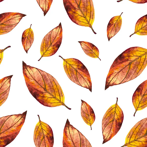 Watercolor seamless pattern of red autumn leaves