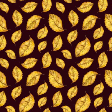 Sulu Boya Dikişsiz desen sonbahar sarı yapraklar