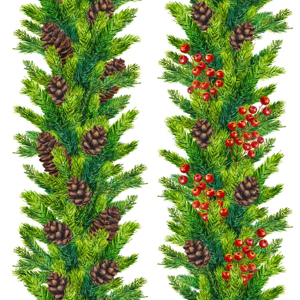 Set von Aquarell Weihnachten nahtlose Grenzen Tannenzweige — Stockfoto