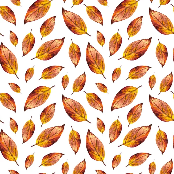 Dikişsiz desen turuncu suluboya sonbahar yaprakları — Stok fotoğraf
