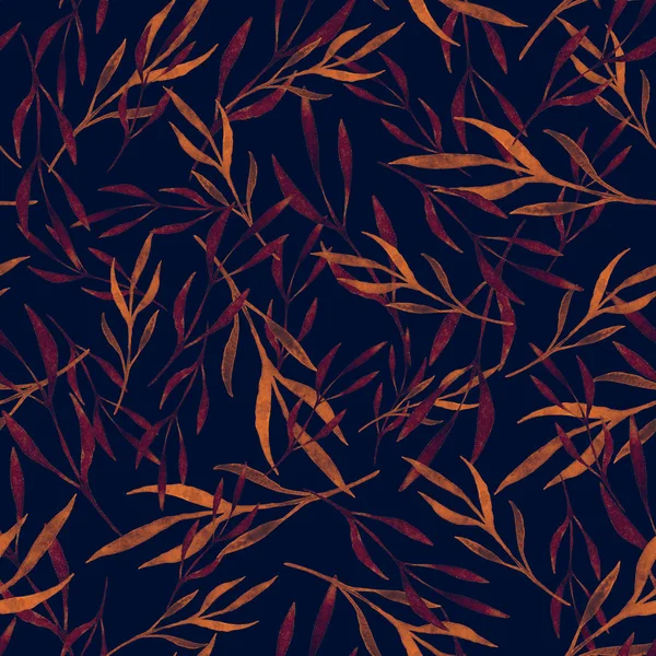 オレンジの葉と水彩のシームレス パターン — ストック写真