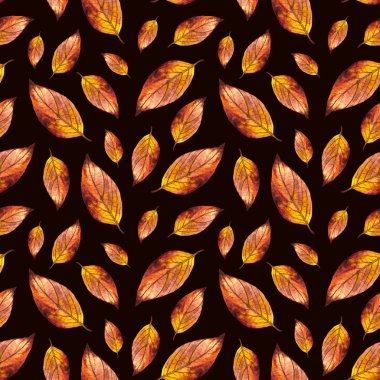 Turuncu suluboya sonbahar arka plan düşen yaprağı el boyalı