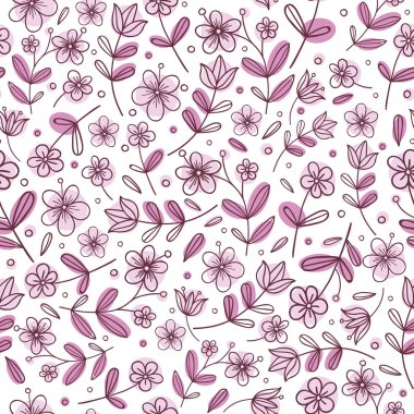 Beyaz arka planda pembe çiçekler ile dikişsiz çiçek deseni.