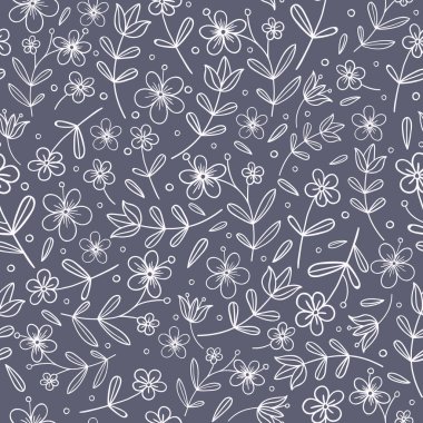Gri arka plan üzerinde çiçekler ile dikişsiz çiçek deseni. Moda baskıları için vektör dokusu. 