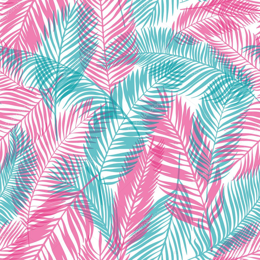 Seamless pattern of palm leaves. Tropical background. Vector illustration.