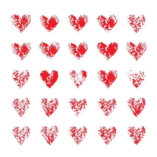 Conjunto de corações vermelhos impressos. Ilustração vetorial . — Vetor de Stock