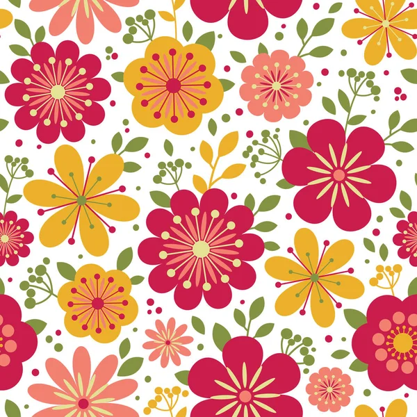Απρόσκοπτη μοτίβο με λουλούδια. Πολύχρωμα φλοράλ φόντο. Εικονογράφηση διάνυσμα. — Διανυσματικό Αρχείο