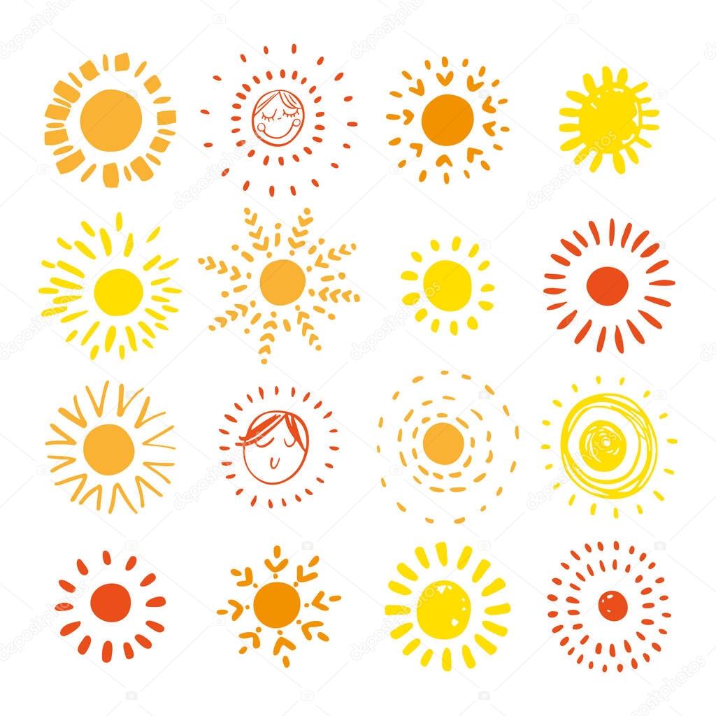 Hand drawn sun. Sun icon. Stylized sun. Vector Illustration.